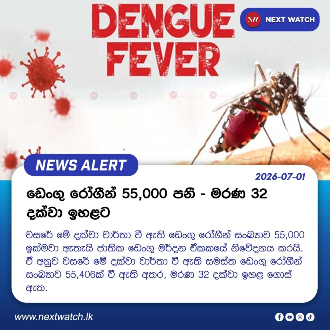 ඩෙංගු රෝගීන් 55,000 පනී – මරණ 32 දක්වා ඉහළට ඩෙංගු රෝගීන් 55,000 පනී – මරණ 32 දක්වා ඉහළට