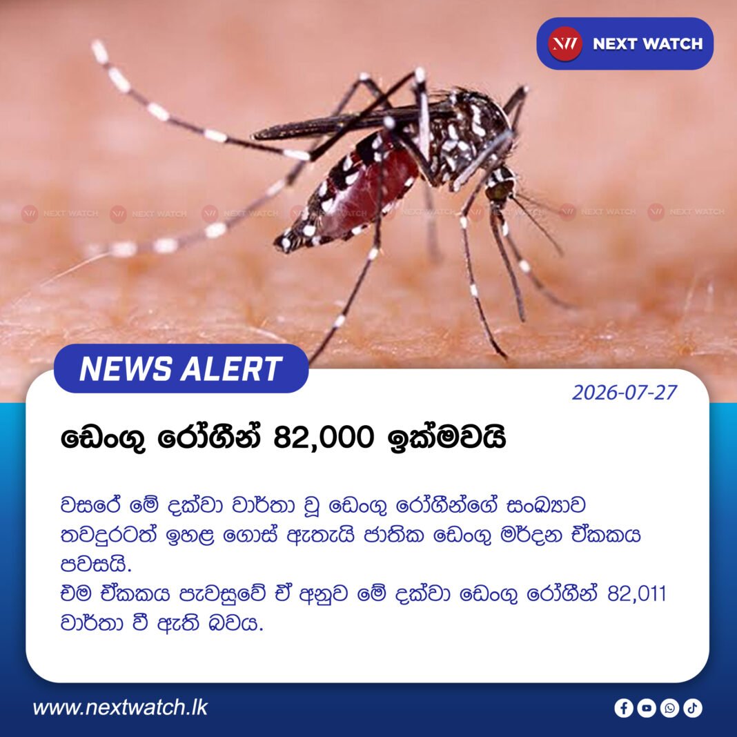 ඩෙංගු රෝගීන් 82,000 ඉක්මවයි ඩෙංගු රෝගීන් 82,000 ඉක්මවයි