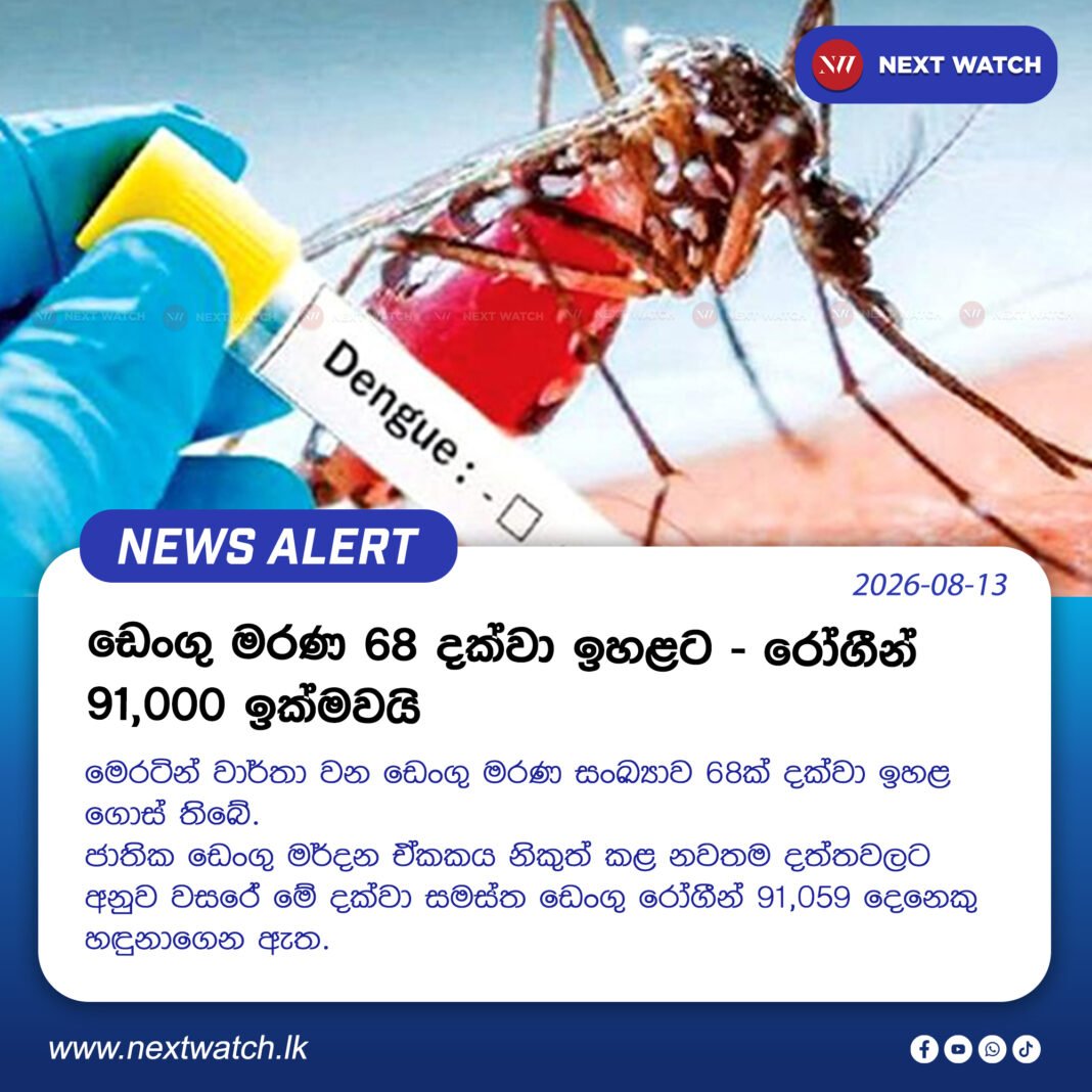 ඩෙංගු මරණ 68 දක්වා ඉහළට – රෝගීන් 91,000 ඉක්මවයි ඩෙංගු මරණ 68 දක්වා ඉහළට – රෝගීන් 91,000 ඉක්මවයි